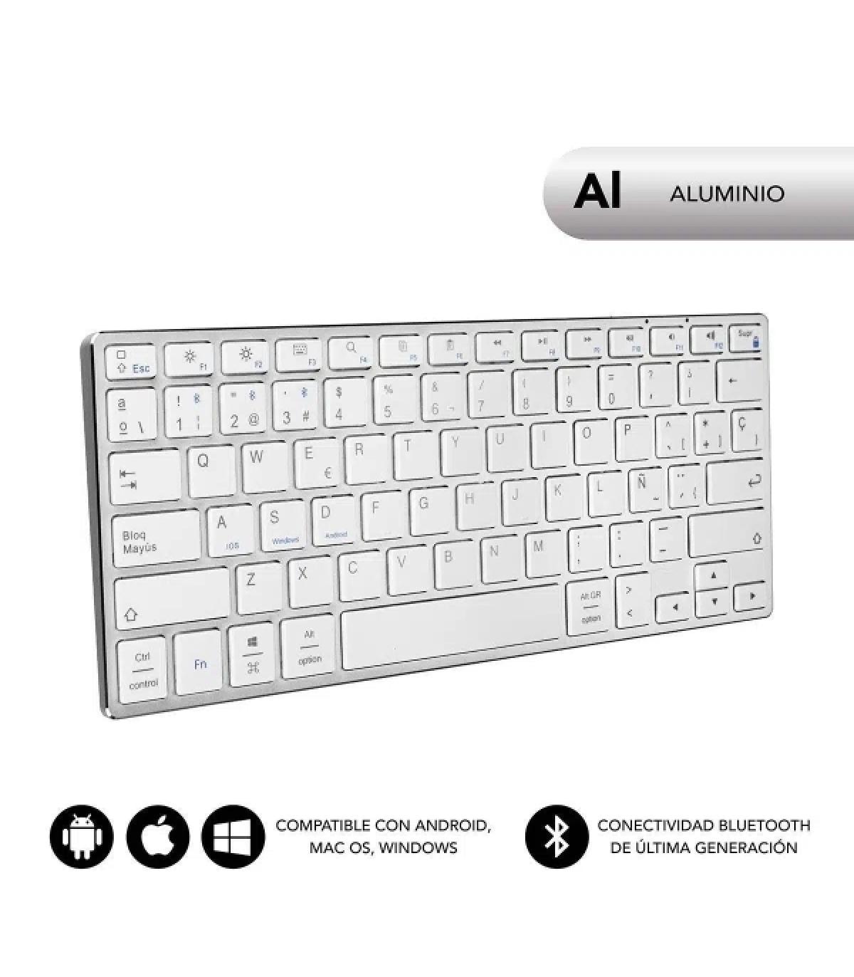 Subblim Teclado Ultrafino Advance Compact - Acabado de Aluminio - Diseño Ultrafino 7mm - Bluetooth 3.0 - Autonomia 30 dias - Col
