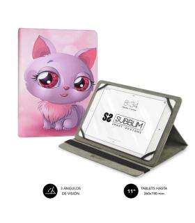 Subblim Funda Tablet Universal Trendy 9,6" a 11" - Posicion Stand con 2 Angulos de Vision - Soporte Antideslizante - Color Cat