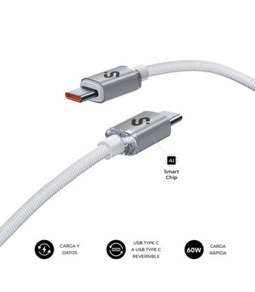 Subblim Cable Optimus USB-C - 60W - Nylon Trenzado - 480Mbps - 1 Metro - Color Blanco