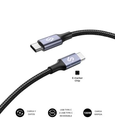 Subblim Cable Plus USB-C - 100W - Nylon Trenzado - 480Mbps - Chip E-Marker - 1 Metro - Color Negro