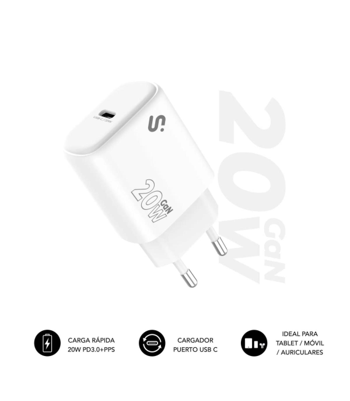Subblim Cargador de Pared GaN 20W - USB-C - Carga rápida - Color Blanco