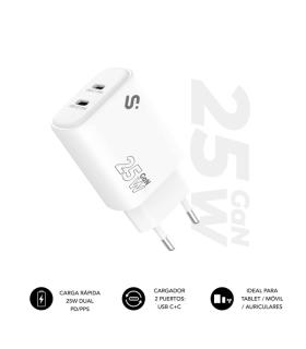 Subblim Cargador de Pared GaN 25W - 2xUSB-C - Carga rápida - Color Blanco