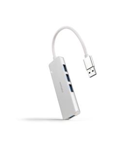 Nanocable Hub USB 3.0 4xUSB3.0. USB-A/M-USB 3.0/H - Aluminio - 18cm - Color Gris