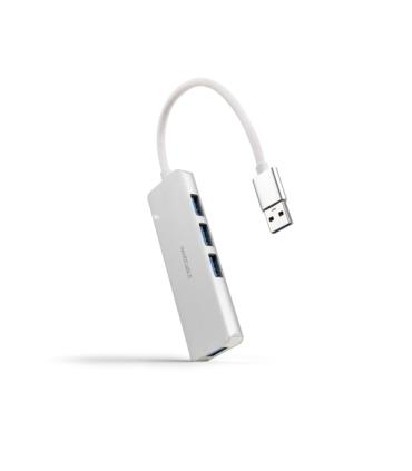 Nanocable Hub USB 3.0 4xUSB3.0. USB-A/M-USB 3.0/H - Aluminio - 18cm - Color Gris