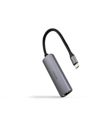 Nanocable Adaptador de Red USB-C a Ethernet Gigabit 10/100/1000 Mbps - USB-C 100W - Aluminio - 18cm - Color Gris