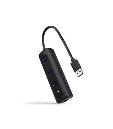 Nanocable Adaptador de Red USB 3.0 a Ethernet Gigabit 10/100/1000 Mbps - Hub 3xUSB-A 3.0 - 15cm - Color Negro