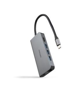 Nanocable HUB USB-C 8 en 1 - Conversor USB-C 3.1 a 3 x USB-A 3.0 + USB-C PD 100W + HDMI 4K@60Hz + RJ45 + TF + SD - Aluminio - 18