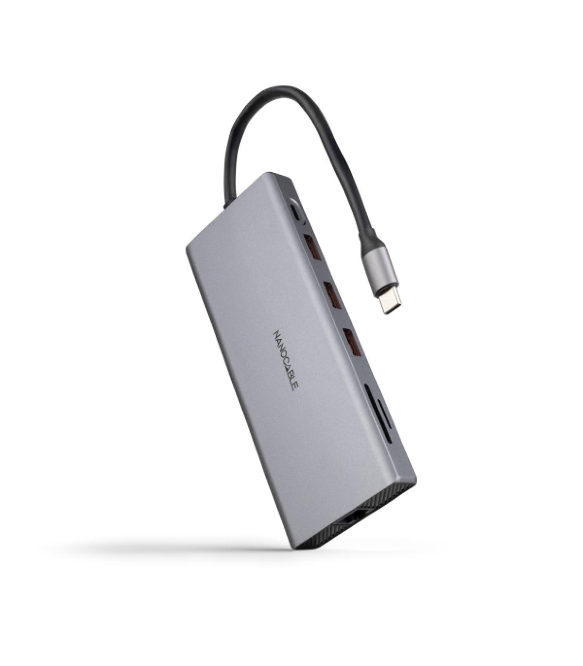 Nanocable HUB USB-C 12 en 1 - Conversor USB-C 3.1 a 3 x USB-A 3.2 + 3 x USB-C 3.2 + USB-C PD 100W + 2 x HDMI 4K@60Hz + DP 4K@60H