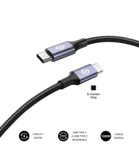 Subblim Cable Plus USB-C - 100W - Nylon Trenzado - 480Mbps - Chip E-Marker - 2 Metros - Color Negro