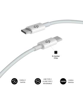 Subblim Cable Plus USB-C - 100W - Nylon Trenzado - 480Mbps - Chip E-Marker - 1 Metro - Color Blanco