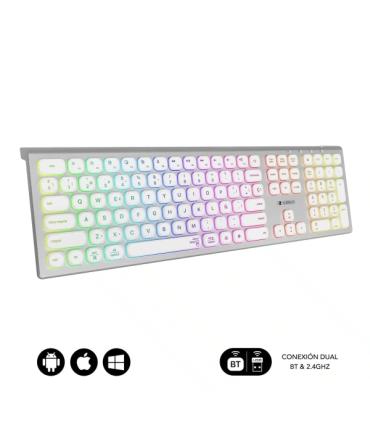Subblim Teclado Inalambrico Master - Bluetooth y 2.4G - Iluminado - Teclas Ergonomicas de Bajo Perfil - Color Blanco Plata