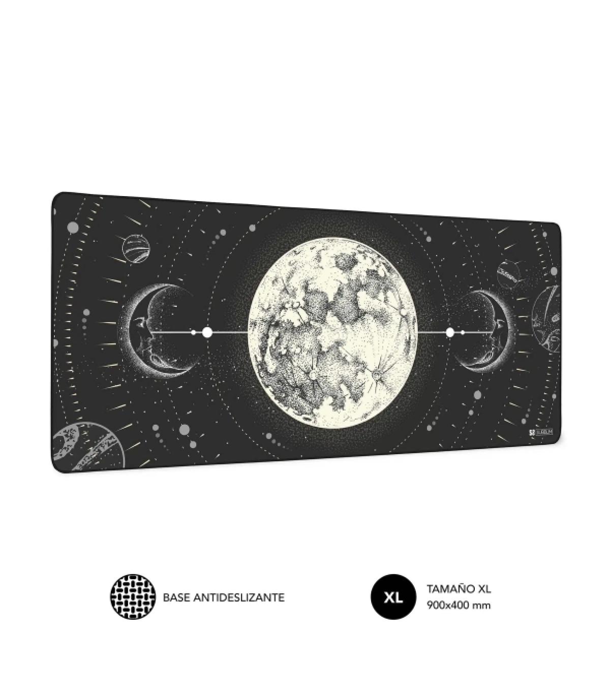 Subblim Alfombrilla de Escritorio Lunar - Tamaño 900x400x3mm - Espacio para Raton y Teclado - Resistente al Agua - Base Antidesl