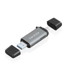 Aisens Lector de Tarjetas USB-A y USB-C 3.1 Gen1 - Compatible con SD, Micro SD, MMC, RS-MMC, MMC Micro - Color Gris