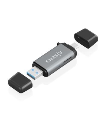 Aisens Lector de Tarjetas USB-A y USB-C 3.1 Gen1 - Compatible con SD, Micro SD, MMC, RS-MMC, MMC Micro - Color Gris