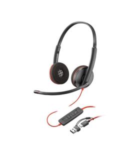 Plantronics/Poly Blackwire 3220 USB-C Auriculares con Microfono - Almohadillas Acolchadas - Controles en Cable - Adaptador USB-A