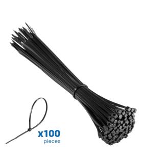 Ewent Pack de 100 Bridas de Nylon - 200x2.5mm - Resistente a UV - Uso en Interior y Exterior - Color Negro
