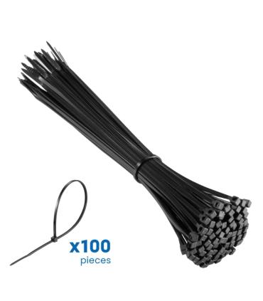 Ewent Pack de 100 Bridas de Nylon - 200x2.5mm - Resistente a UV - Uso en Interior y Exterior - Color Negro
