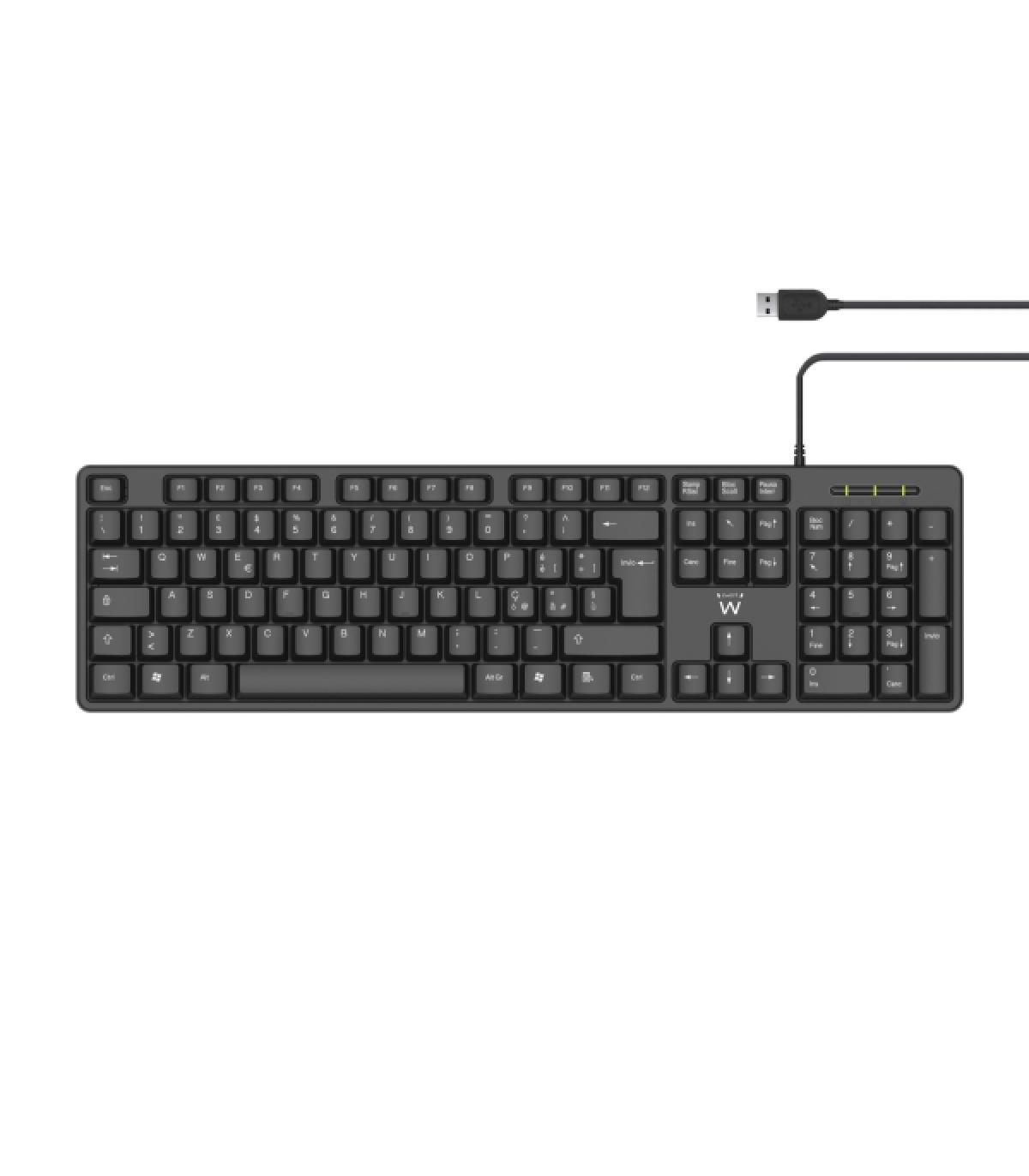 Ewent Teclado con Cable USB - Perfil Delgado - Disposicion Italiana QWERTY IT - Plastico ABS - Cable de 1.35m - Color Negro