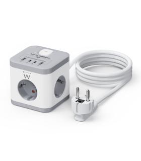 Ewent Regleta con 6 Tomas de Sobremesa - 3x Schuko 16A - 2x USB-A - 2x USB-C - Proteccion Infantil - Interruptor On/Off - Forma.
