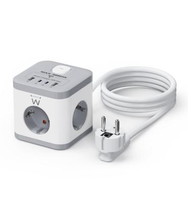 Ewent Regleta con 6 Tomas de Sobremesa - 3x Schuko 16A - 2x USB-A - 2x USB-C - Proteccion Infantil - Interruptor On/Off - Forma.