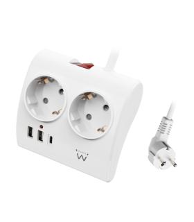 Ewent Regleta de 5 Tomas de Sobremesa - 2x Schuko 16A - 2x USB-A - 1x USB-C - Interruptor On/Off - Cable de 1.5m - Color Blanco