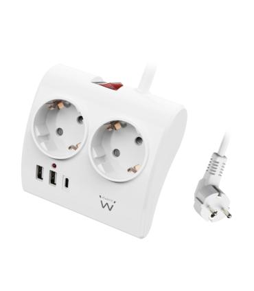 Ewent Regleta de 5 Tomas de Sobremesa - 2x Schuko 16A - 2x USB-A - 1x USB-C - Interruptor On/Off - Cable de 1.5m - Color Blanco