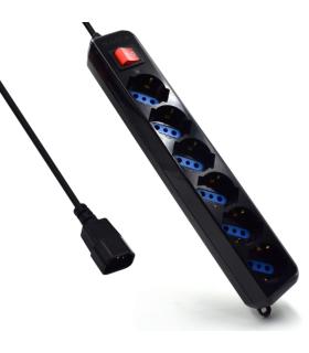 Ewent Regleta con 6 Tomas Tipo L/F (Schuko) para SAI - Proteccion contra Sobretension - Proteccion Infantil - Interruptor On/Off