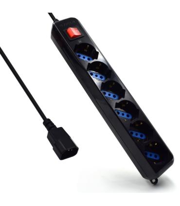 Ewent Regleta con 6 Tomas Tipo L/F (Schuko) para SAI - Proteccion contra Sobretension - Proteccion Infantil - Interruptor On/Off