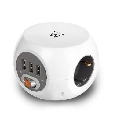 Ewent Regleta con 6 Tomas de Sobremesa - 3x Schuko 16A - 3x USB-A - Interruptor On/Off - Cable de 1.5m - Forma de Cubo - Color..