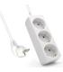 Ewent Regleta de 3 Tomas Schuko 16A - Proteccion Infantil - Cable de 1.5m - Enchufe Schuko Plano en Angulo - Color Blanco