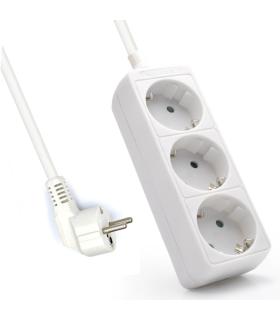 Ewent Regleta de 3 Tomas Schuko 16A - Proteccion Infantil - Cable de 1.5m - Enchufe Schuko Plano en Angulo - Color Blanco