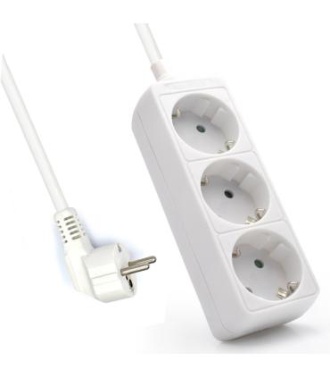 Ewent Regleta de 3 Tomas Schuko 16A - Proteccion Infantil - Cable de 1.5m - Enchufe Schuko Plano en Angulo - Color Blanco
