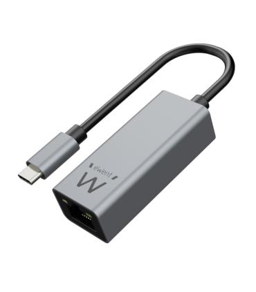 Ewent Conversor Adaptador de Red RJ45 a USB-C - Gigabit 10/100/1000Mbps - Cable de 15cm - Color Aluminio