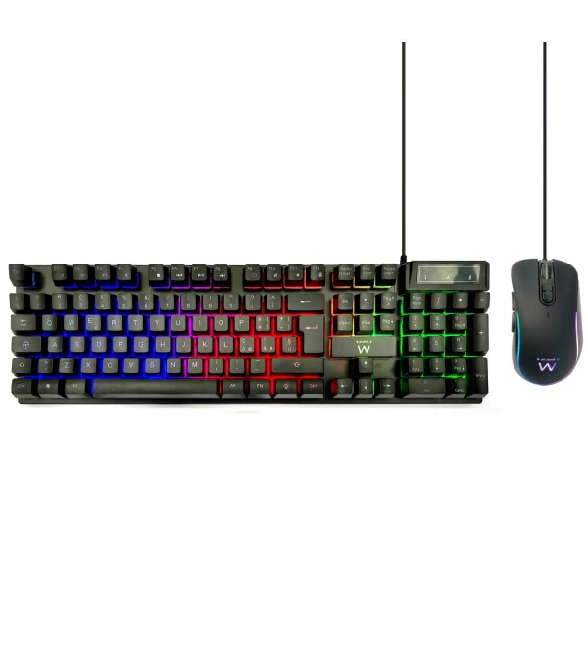 Ewent Pack Teclado + Raton Gaming - Iluminacion RGB - Disposicion Italiana QWERTY IT - 3600dpi - 12 Teclas Multimedia - Cable..