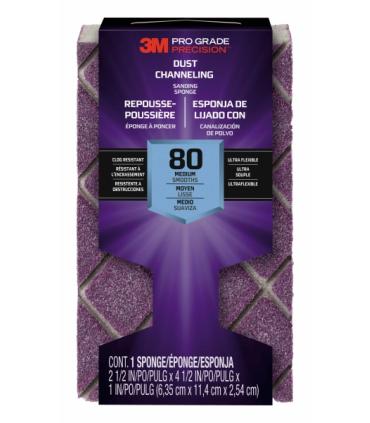 3M Pro Grade Precision Taco de Lija - Grano 80 Mediano - Canalizacion de Polvo - 6.35x11.4x2.54cm - Color Morado