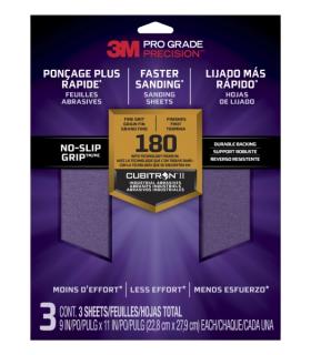 3M Pro Grade Precision Pack de 3 Hojas de Lijado - Grano 180 Fino - 22.8x27.9cm - Rendimiento Superior - Reduccion de Fatiga ..