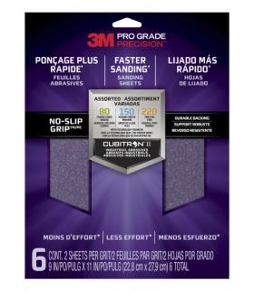 3M Pro Grade Precision Faster Pack de 6 Hojas de Lijado - Lijas de Granos Surtidas - 22.8x27.9cm - Rendimiento Superior - Reducc