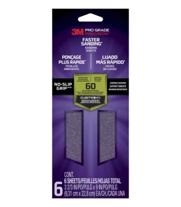 3M Pro Grade Precision Faster Hojas de Lijado - Grano 60 Grueso - 9.31x22.8cm - Rendimiento Superior - Reduccion de Fatiga - Col