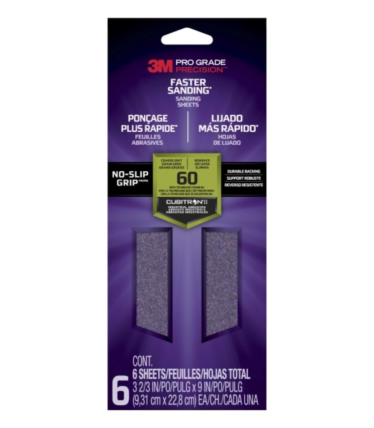 3M Pro Grade Precision Faster Hojas de Lijado - Grano 60 Grueso - 9.31x22.8cm - Rendimiento Superior - Reduccion de Fatiga - Col