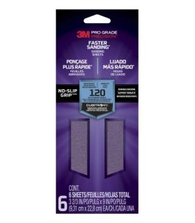 3M Pro Grade Precision Faster Pack de 6 Hojas de Lijado - Grano 120 Mediano - 9.31x22.8cm - Rendimiento Superior - Reduccion..
