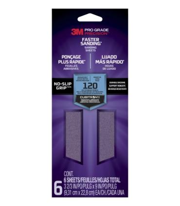 3M Pro Grade Precision Faster Pack de 6 Hojas de Lijado - Grano 120 Mediano - 9.31x22.8cm - Rendimiento Superior - Reduccion..