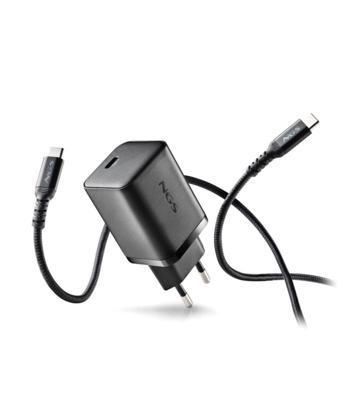 NGS Bud45W-C Cargador GaN Universal de Pared 45W Ultrarapido - USB-C PD & PPS - Cable USB-C 1.5m - Color Negro