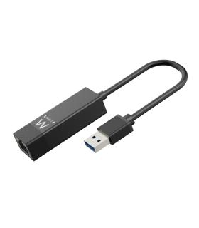 Ewent Conversor Adaptador de Red RJ45 a USB-A - Gigabit 10/100/1000Mbps - Cable de 15cm - Soporta WOL - Color Negro