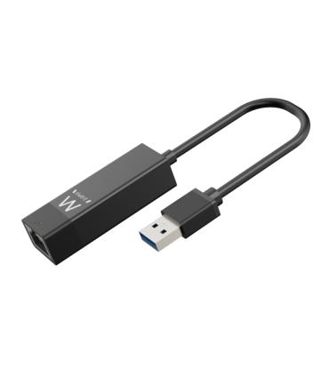 Ewent Conversor Adaptador de Red RJ45 a USB-A - Gigabit 10/100/1000Mbps - Cable de 15cm - Soporta WOL - Color Negro