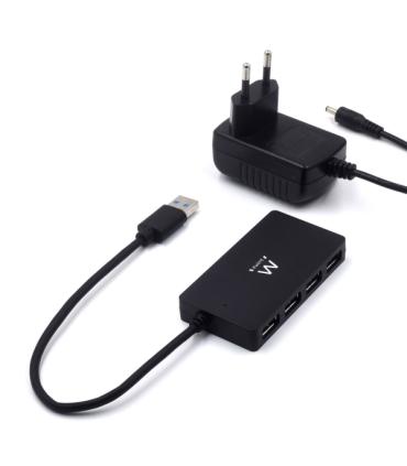 Ewent Hub USB 4 en 1 - Alimentacion Externa - USB 3.2 Gen1 - Cable de 52.5cm - Color Negro