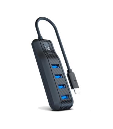 Ewent Hub USB-C 4 en 1 - 4x USB-A Hembra - Indicador LED - Cable de 30cm - Color Negro