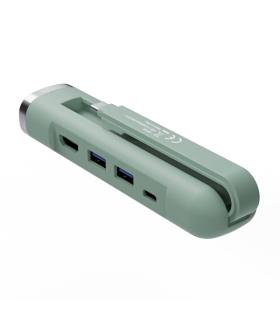 Ewent Hub USB-C 5 en 1 - 1x RJ45 - 1x HDMI 4K - 1x USB-C - 2x USB-A - hasta 1000Mbps - Color Verde Pastel