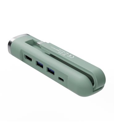 Ewent Hub USB-C 5 en 1 - 1x RJ45 - 1x HDMI 4K - 1x USB-C - 2x USB-A - hasta 1000Mbps - Color Verde Pastel