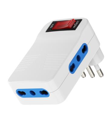 Ewent Regleta de 3 Tomas de Pared - 3x Tomas Italianas Tipo L/ Schuko de 10/16A - 3x Tomas Tipo L de 10/16A - Interruptor On/Off