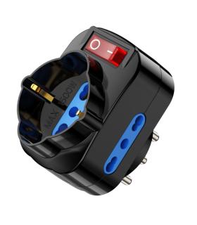 Ewent Regleta de 3 Tomas de Pared - 3x Tomas Italianas Tipo L/ Schuko de 10/16A - 2 Tomas L + 1 Toma L/F (Schuko) - Interruptor.